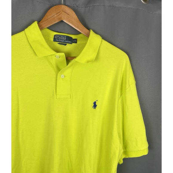 Polo Ralph Lauren Classic Fit Polo Shirt Mens Size Large Yellow Light Blue Pony‎ - Picture 5 of 7